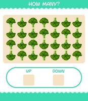 hoeveel cartoon broccoli. tel spel. educatief spel voor kleuters en peuters vector