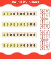 match door telling van cartoon jackfruit. match en tel spel. educatief spel voor kleuters en peuters vector
