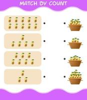 match door telling van cartoon avocado. match en tel spel. educatief spel voor kleuters en peuters vector