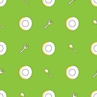 lepelvorkplaat op tafel met groen tafelkleed naadloos patroon vector
