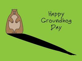 groundhog in volle groei met schaduw op groene achtergrond met inscriptie happy day groundhog vector