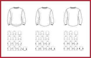 sweatshirtsjabloon verschillende vectormodellen, voor- en achteraanzicht vector