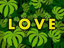woord liefde in struikgewas van cannabis vector