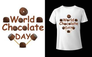 wereld chocolade dag t-shirt design wereld chocolade dag kalligrafie hand belettering geïsoleerd op wit. vector sjabloon voor logo ontwerp, typografie poster, wenskaart, briefkaart, sticker, t-shirt,