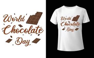 wereld chocolade dag t-shirt design wereld chocolade dag kalligrafie hand belettering geïsoleerd op wit. vector sjabloon voor logo ontwerp, typografie poster, wenskaart, briefkaart, sticker, t-shirt,