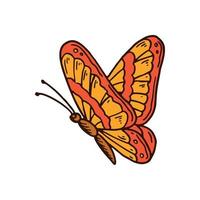 hand getekende kleurrijke oranje vlinder. vector illustratie