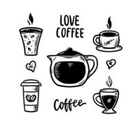 koffie doodle set hand getekende illustratie vector