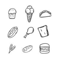 fastfood doodle handgetekende set illustratie vector