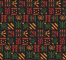 Afrikaanse botsing etnische tribal naadloze patroon achtergrond. vector rode, gele, groene symbolen, vierkante herhalingslijnen achtergrond voor zwarte geschiedenis maand, juniteenth, kwanzaa print, banner, behang