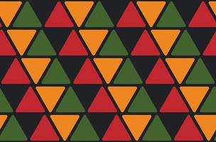 abstracte kwanzaa, zwarte geschiedenismaand, juniteenth naadloos patroon met driehoeken in traditionele Afrikaanse kleuren - zwart, rood, geel, groen. vector minimalistisch afrikaans achtergrondontwerp