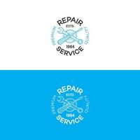 set reparatieservice-logo met versnelling, moersleutel en schroevendraaier lijnstijl vector