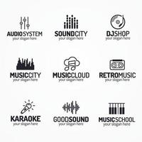 muziekwinkel logo set met verschillende pictogrammen zwarte kleurstijl vector