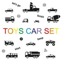 kinderen speelgoed auto set zwarte kleur geïsoleerd op een witte achtergrond voor game vector