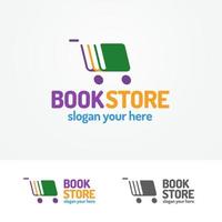 boekhandel logo set bestaande uit boeken en kar vector