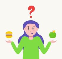 vrouwen keuze tussen gezond en junkfood vector