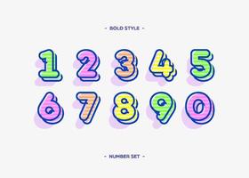 set nummers kleur 3d vetgedrukte stijl vector