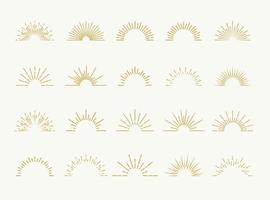 sunburst set gouden stijl geïsoleerd op een witte achtergrond voor logo, stamp vector