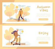 mensen genieten van gezellige herfstvibes header banner set vector