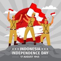 onafhankelijkheidsdag indonesië met soldaat met Indonesische vlag vector