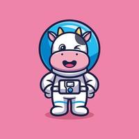 schattige koe astronaut staande cartoon vector, dier wetenschap concept geïsoleerde premium vector