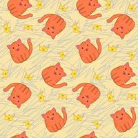 naadloze patroon met grappige cartoon katten. leuke illustratie in cartoon vlakke stijl. print voor textiel, inpakpapier, kinderkleding, babykamer, design en decor vector