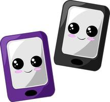 leuke cartoon gelukkige zwarte en paarse mobiele telefoon vector