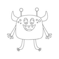 grappige coole lijnmonster, buitenaardse wezens of fantasiedieren voor kinderachtig kleurboek. hand getrokken schets cartoon vectorillustratie geïsoleerd op een witte achtergrond. vector