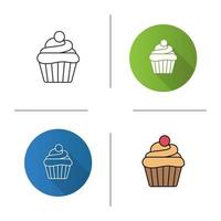 cupcake icoon. plat ontwerp, lineaire en kleurstijlen. muffin. geïsoleerde vectorillustraties vector