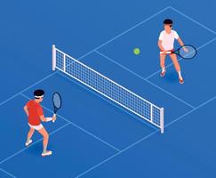 tennis spelen isometrische compositie vector