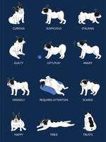 honden emoties lichaamstaal set vector