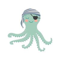 stripfiguur schattige octopus piraat. vector