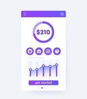 financiële app, dashboard, mobiel ui-ontwerp vector