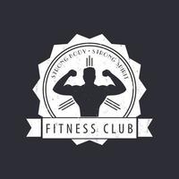 fitness club vintage grunge embleem met poseren bodybuilder, grunge getextureerde vector