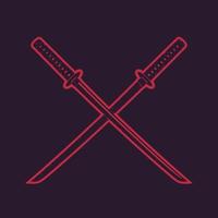 gekruiste traditionele Japanse zwaarden, katana, met rode omtrek vector