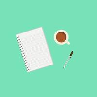 bovenaanzicht van lege lege notebook. koffie en pen op bureau vector