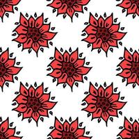 naadloze bloemen vector patroon. gekleurde bloemen achtergrond. doodle bloemmotief met rode bloemen. vintage bloemmotief illustratie