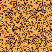 naadloos pizzapatroon. gekleurde pizzaachtergrond. doodle vector pizza illustratie