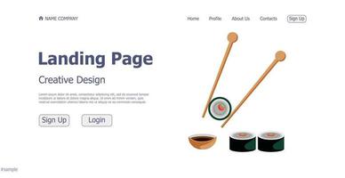 ontwerpconcept van sushi en broodjes winkel restaurant website bestemmingspagina - vector