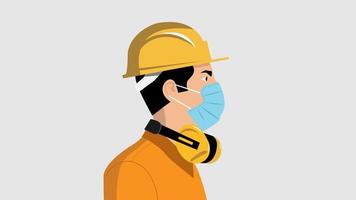 professionele mannelijke werknemer met medisch masker om te beschermen tegen platte vectorillustraties van virussen vector