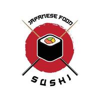 Japanse sushi food logo vector, met een verscheidenheid aan zeevruchten, achtergrondontwerp geschikt voor stickers, zeefdruk, banners, flayers, bedrijven vector