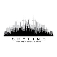 skyline van de stad, wolkenkrabber voor stedelijk onroerend goed gebouw logo ontwerp vector