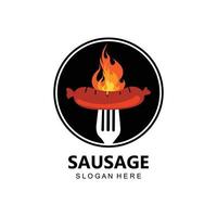 gegrilde worst logo vector symbool, barbecue vlees, retro concept