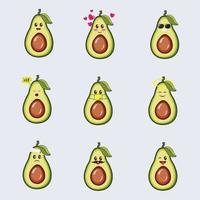 schattige avocado emoticons vectorillustratie. avocado-tekenfilm. emotionele expressie van avocado. vector