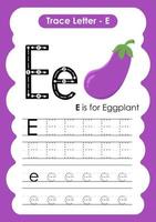 alfabet trace letter a tot z voorschoolse werkblad met fruitnaam vector