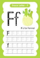 alfabet trace letter a tot z voorschoolse werkblad met fruitnaam vector