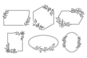 geïsoleerde kleurrijke lijn frame pictogram blad bloemen grens scheidingslijn met cirkelvormige, rechthoek of zeshoek roze of rode bloem voor sparen de datum bruiloft tag naam uitnodiging vector