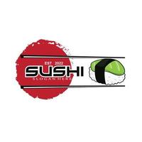 Japanse sushi food logo vector, met een verscheidenheid aan zeevruchten, achtergrondontwerp geschikt voor stickers, zeefdruk, banners, flayers, bedrijven vector