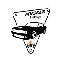 Amerikaanse muscle car logo vector.vintage design, oude stijl of klassieke auto garage, winkel, auto restauratie reparatie en racen, retro concept vector