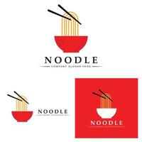 een verzameling noedellogo-inspiratie. Chinees eten en kom ontwerpsjabloon. retro concept illustratie vector