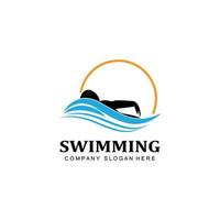 zwembad logo vector pictogram, zwemmer atleet, concept inspiratie